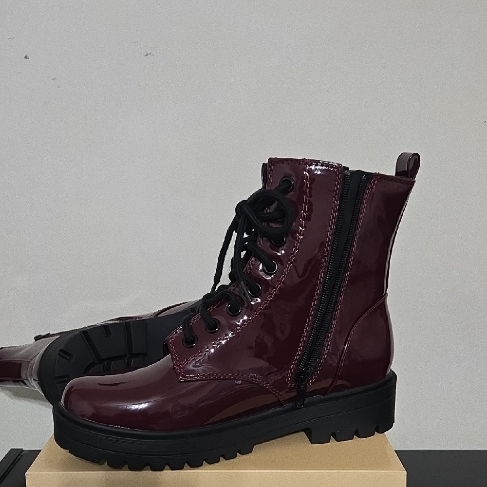 Soda Glossy Burgundy Combat Boots. New, Never Worn. Discounted Shipping